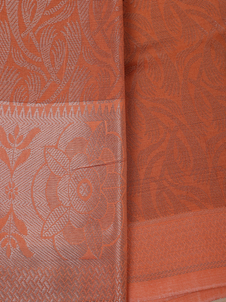 Orange Floral Designed Fancy Art Silk Saree - Diadem