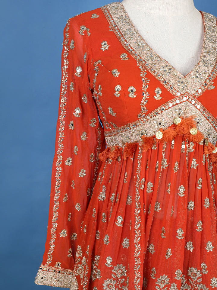 Orange Floral Designed Georgette Sharara Salwar Suit - Diadem