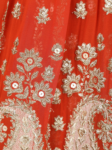 Orange Floral Designed Georgette Sharara Salwar Suit - Diadem