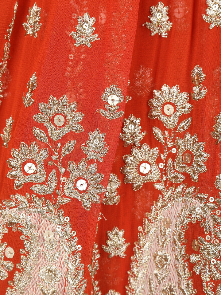 Orange Floral Designed Georgette Sharara Salwar Suit - Diadem