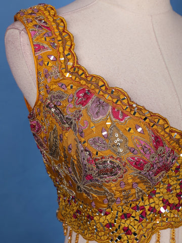 Orange Floral Designed Semi Silk Lehenga - Diadem