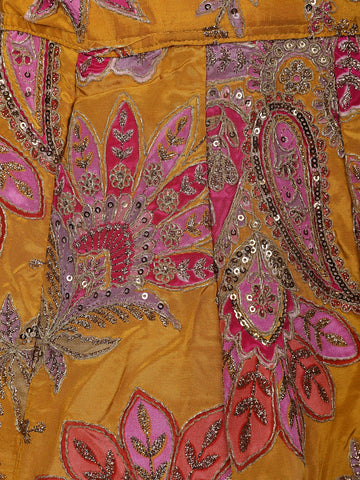 Orange Floral Designed Semi Silk Lehenga - Diadem