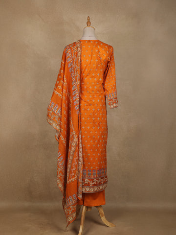 Orange Floral Designed Semi Silk Salwar Suit - Diadem