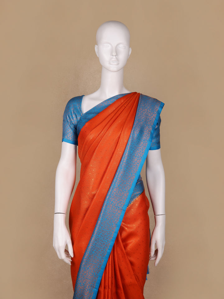 Orange Floral Designed Semi Silk Saree - Diadem