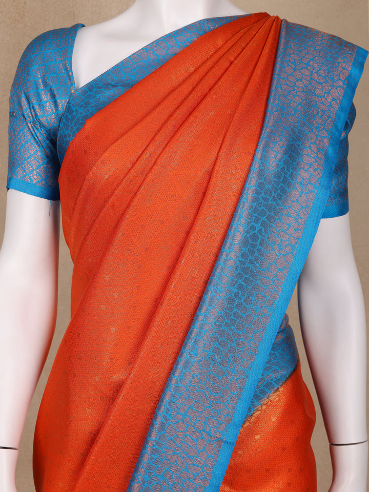 Orange Floral Designed Semi Silk Saree - Diadem
