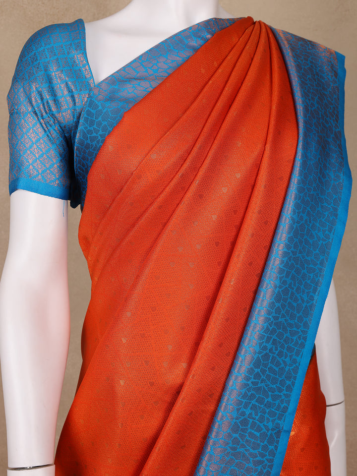 Orange Floral Designed Semi Silk Saree - Diadem