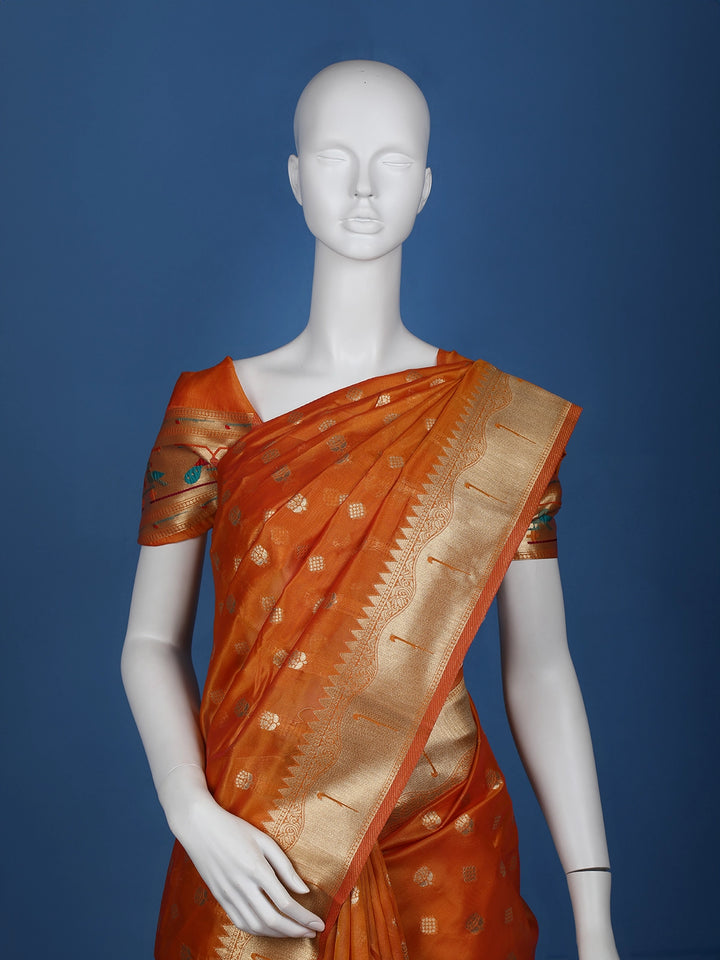 Orange Floral Designed Soft Silk Saree - Diadem