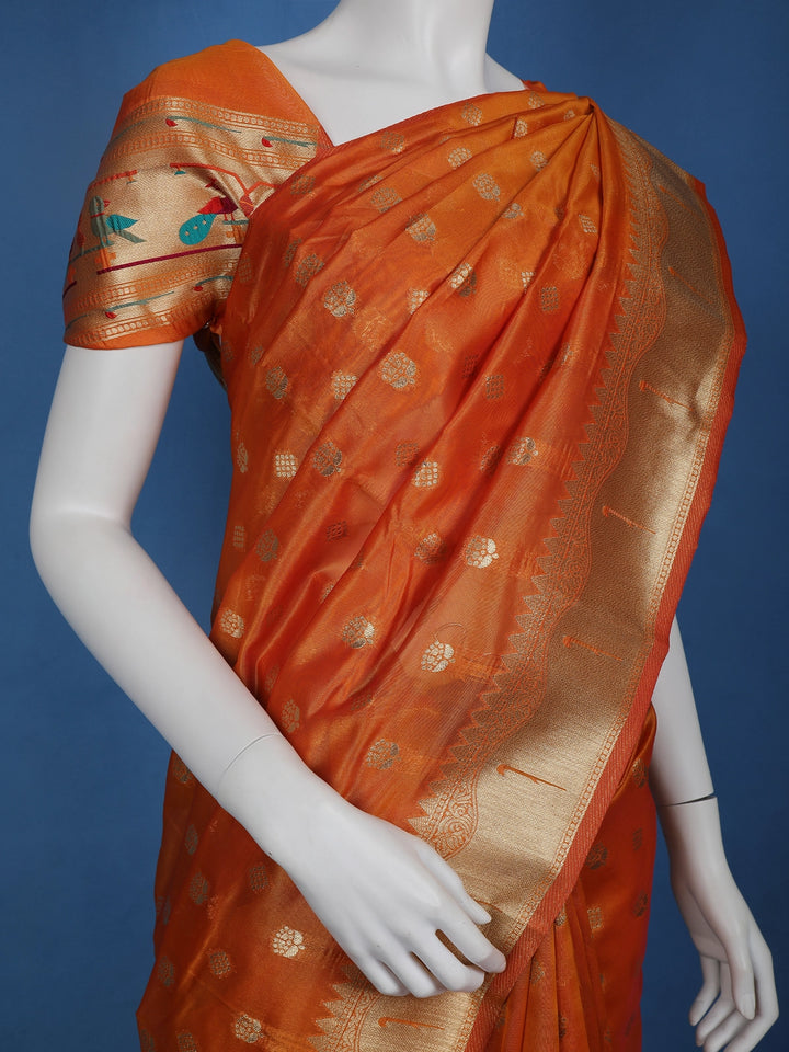 Orange Floral Designed Soft Silk Saree - Diadem