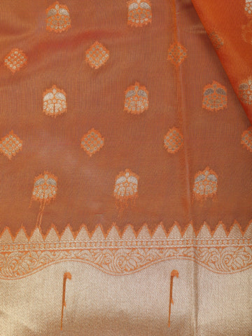 Orange Floral Designed Soft Silk Saree - Diadem
