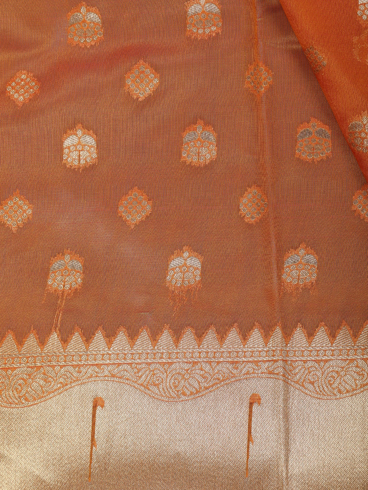 Orange Floral Designed Soft Silk Saree - Diadem