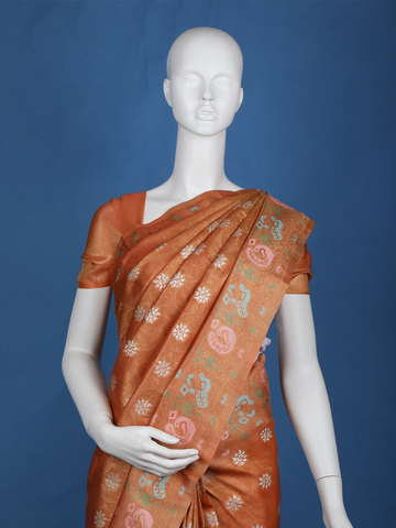 Orange Floral Designed Soft Silk Saree - Diadem