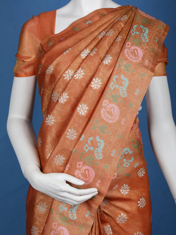 Orange Floral Designed Soft Silk Saree - Diadem