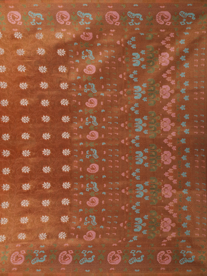 Orange Floral Designed Soft Silk Saree - Diadem