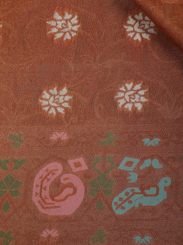 Orange Floral Designed Soft Silk Saree - Diadem