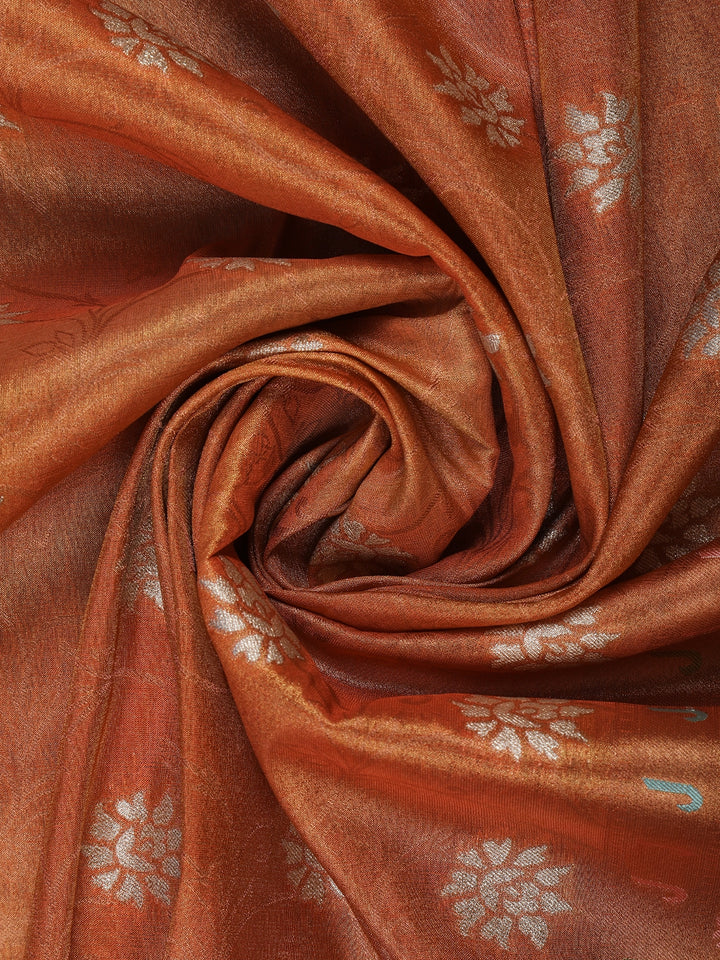Orange Floral Designed Soft Silk Saree - Diadem