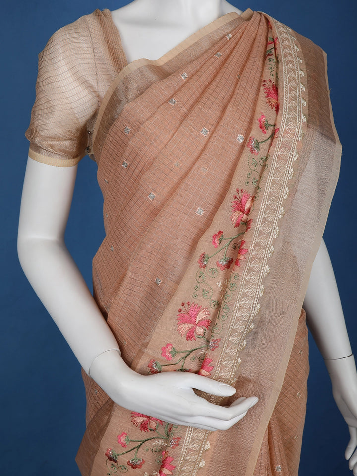 Orange Floral Designed Tissue Organza Saree - Diadem