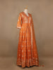 Orange Floral Designed Tissue Silk Gown