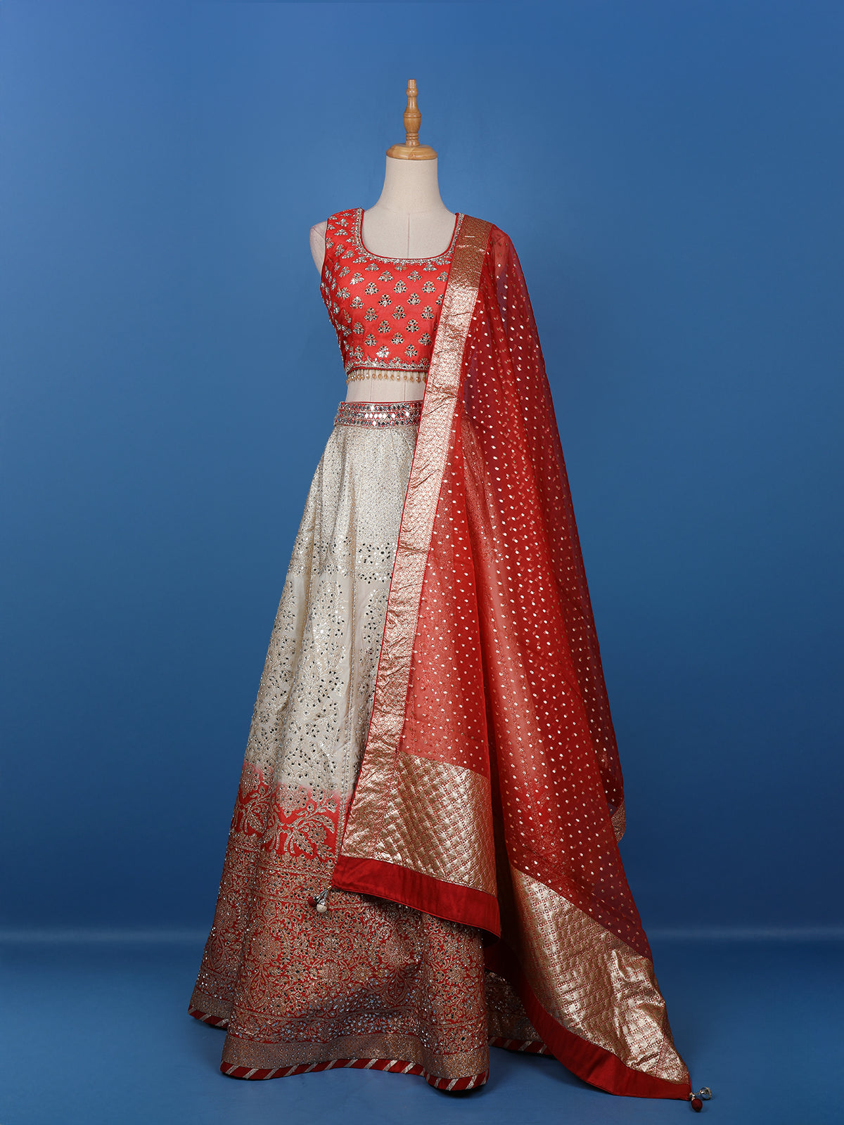 Orange Floral Embroidered Banarasi Silk Lehenga for Bridesmaid