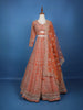 Orange Floral Embroidery Bridal Net Lehenga Set - Diadem