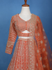 Orange Floral Embroidery Bridal Net Lehenga Set - Diadem