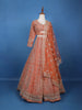 Orange Floral Embroidery Bridal Net Lehenga Set - Diadem