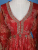 Orange Floral Motif Bead And Printed Georgette Gown - Diadem