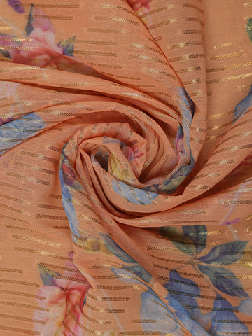 Orange Floral Printed Chiffon Saree - Diadem
