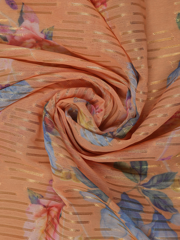 Orange Floral Printed Chiffon Saree - Diadem