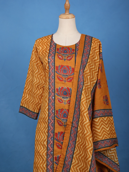 Orange Floral Printed Cotton Salwar Suit - Diadem