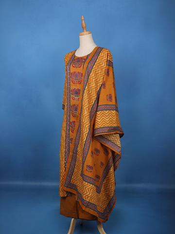 Orange Floral Printed Cotton Salwar Suit - Diadem