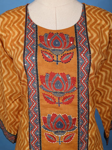 Orange Floral Printed Cotton Salwar Suit - Diadem