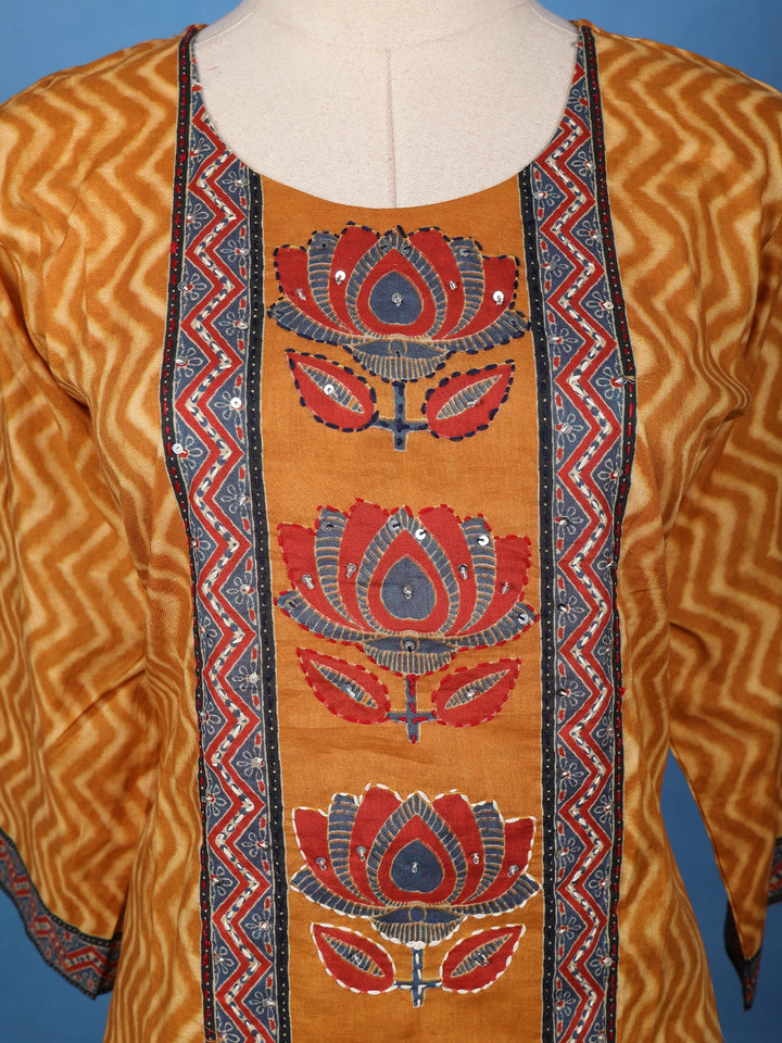 Orange Floral Printed Cotton Salwar Suit - Diadem