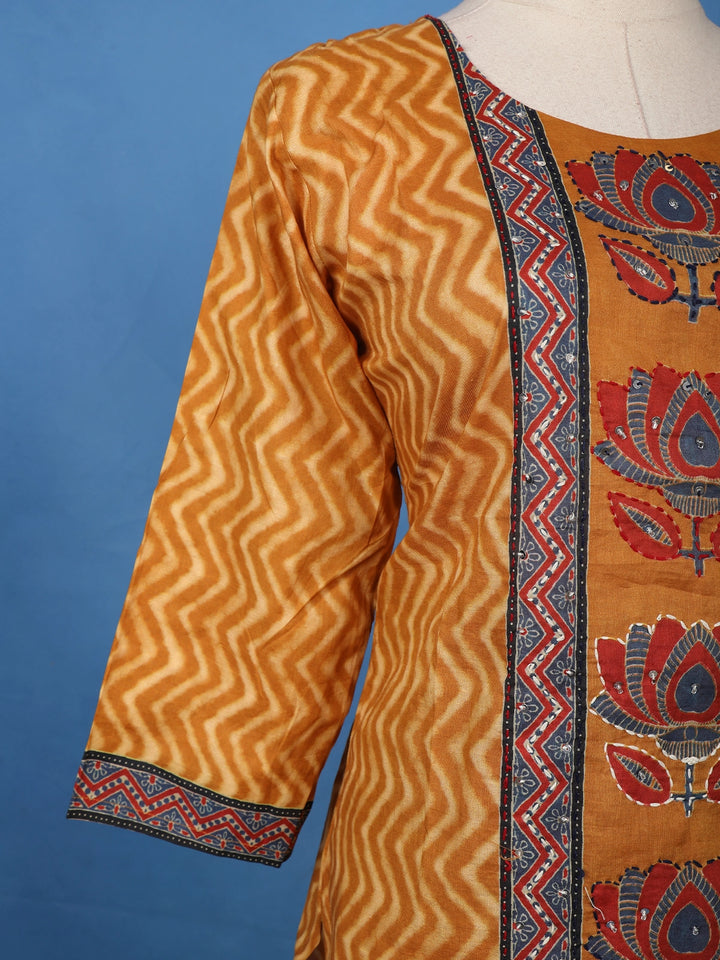Orange Floral Printed Cotton Salwar Suit - Diadem