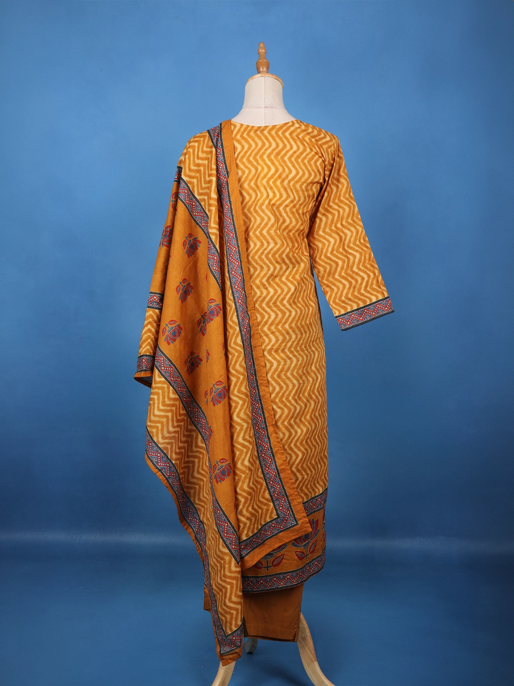 Orange Floral Printed Cotton Salwar Suit - Diadem