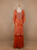 Orange Floral Printed Kaftan-style Crepe salwar suit - Diadem