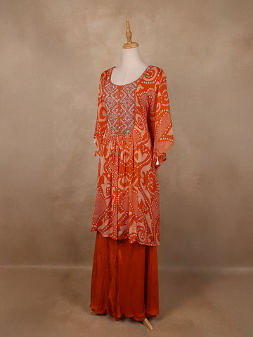 Orange Floral Printed Kaftan-style Crepe salwar suit - Diadem