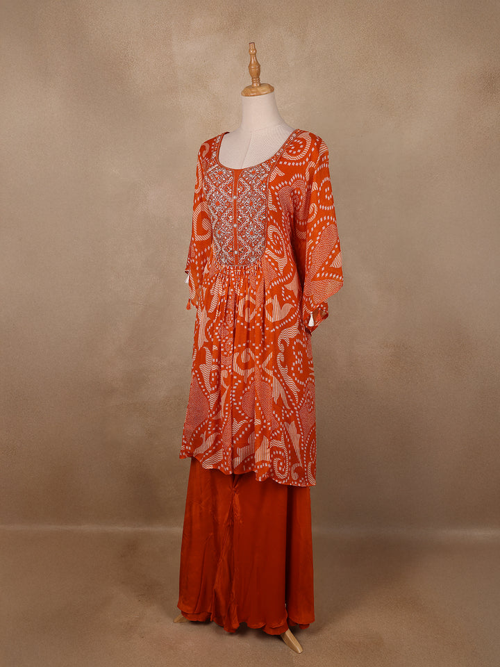 Orange Floral Printed Kaftan-style Crepe salwar suit - Diadem