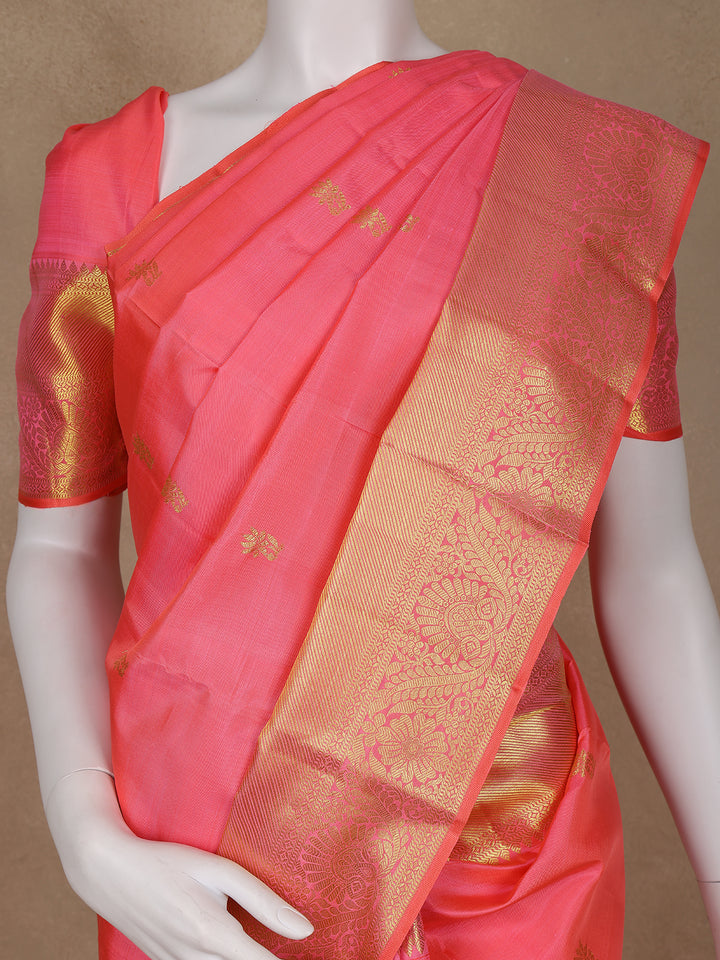 Orange Floral Weave Pure Kanchipuram Silk Saree - Diadem