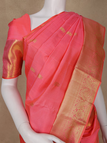 Orange Floral Weave Pure Kanchipuram Silk Saree - Diadem