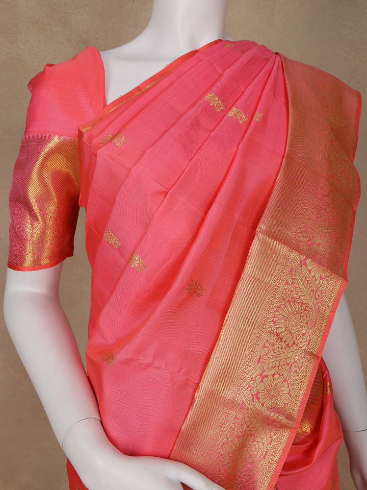 Orange Floral Weave Pure Kanchipuram Silk Saree - Diadem