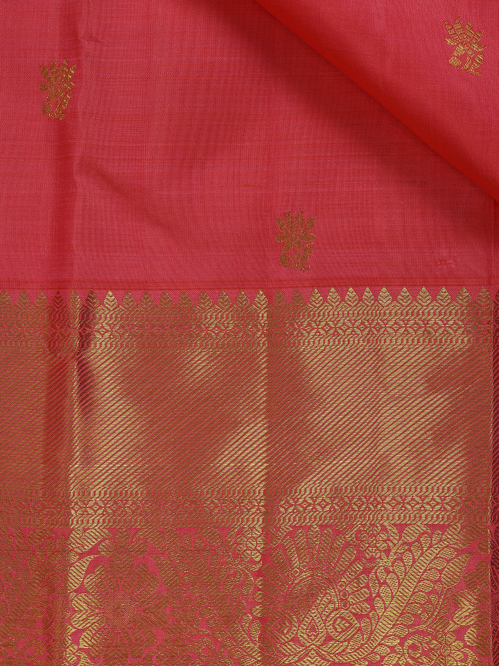 Orange Floral Weave Pure Kanchipuram Silk Saree - Diadem