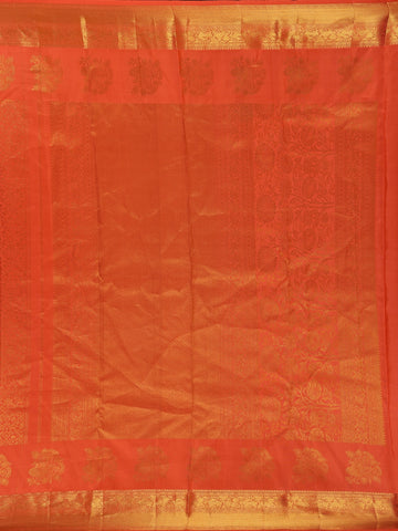 Orange Floral Woven Pure Kanchipuram Silk Saree - Diadem