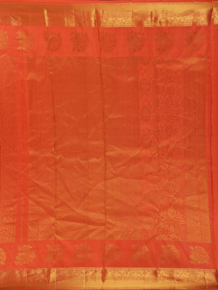Orange Floral Woven Pure Kanchipuram Silk Saree - Diadem