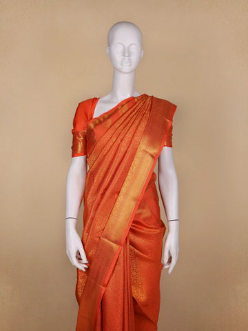 Orange Floral Woven Pure Kanchipuram Silk Saree - Diadem