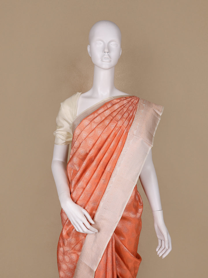Orange Floral Woven Pure Kanchipuram Silk Saree - Diadem