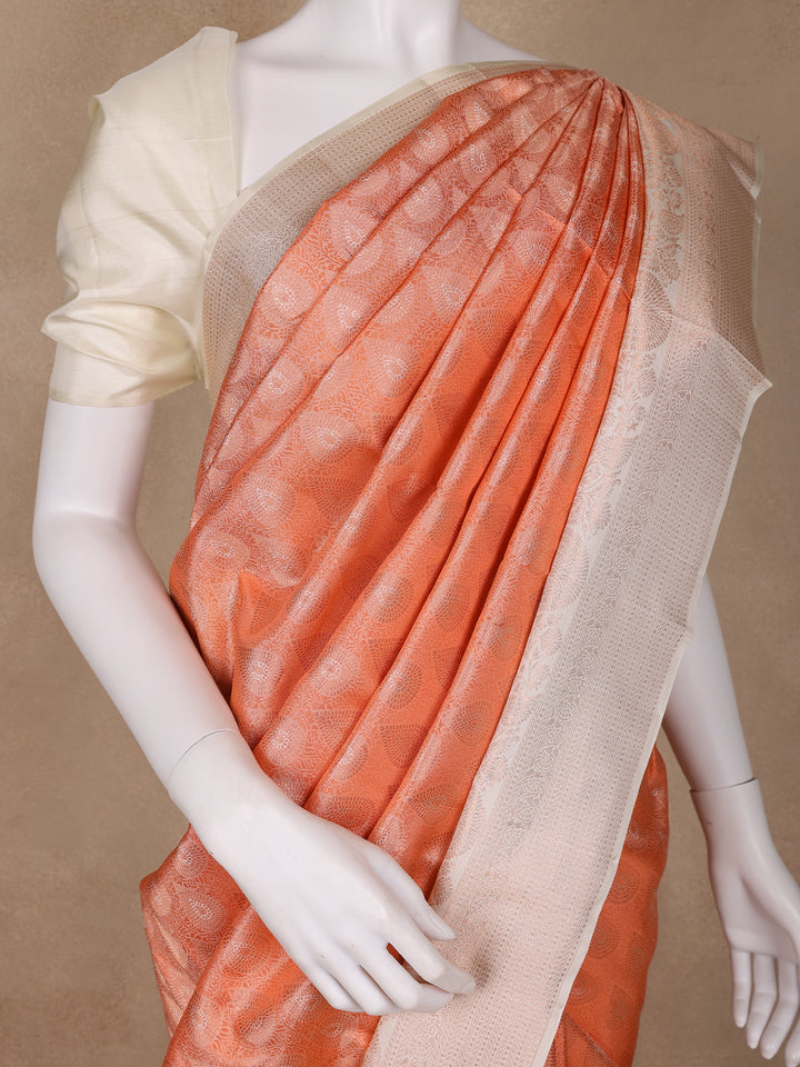 Orange Floral Woven Pure Kanchipuram Silk Saree - Diadem