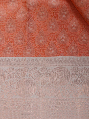 Orange Floral Woven Pure Kanchipuram Silk Saree - Diadem