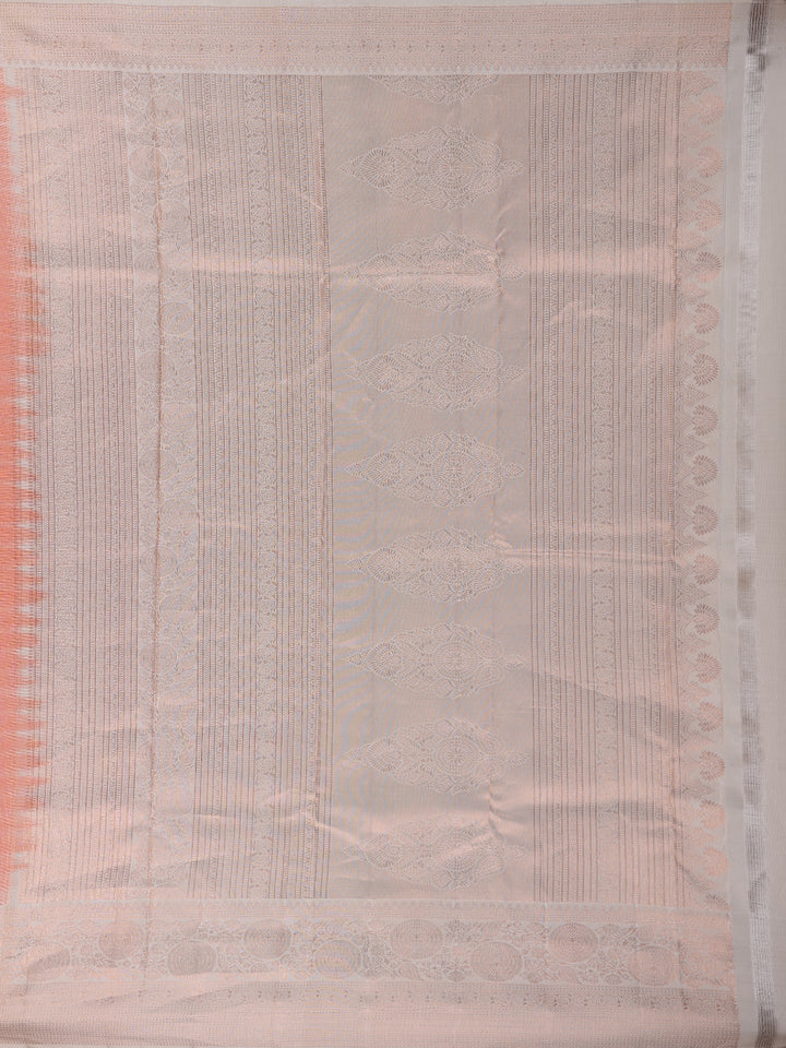 Orange Floral Woven Pure Kanchipuram Silk Saree - Diadem