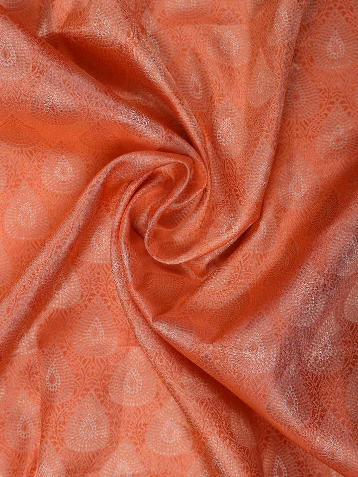 Orange Floral Woven Pure Kanchipuram Silk Saree - Diadem