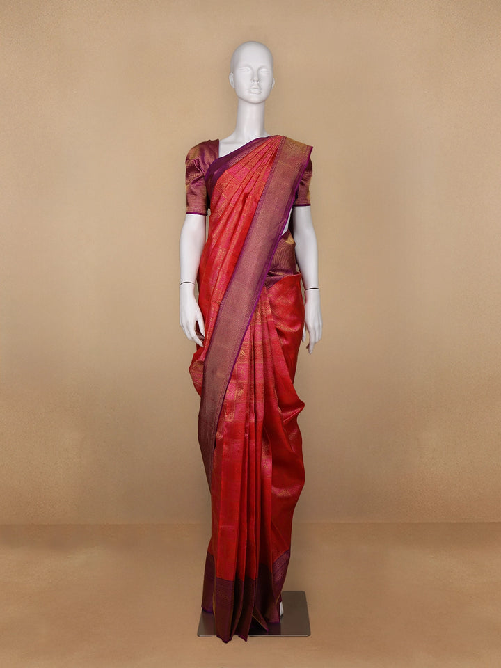 Orange Floral Woven Pure Kanchipuram Silk Saree - Diadem